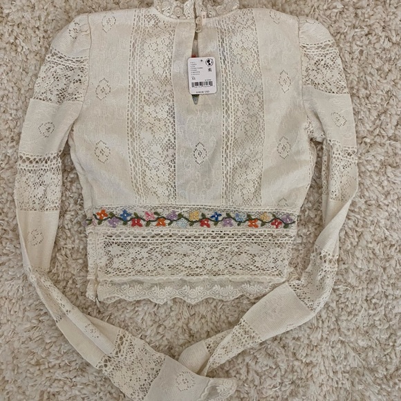 Free People Garden Grace Boho Lace Floral Embroidered White Long-Sleeve Top - Picture 5 of 5